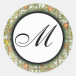 Pájaros de William Morris y pegatina con monograma