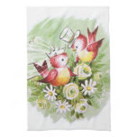 Pájaros del amor del boda toallas de cocina
