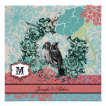 Pájaros del amor en la invitación floral del boda 