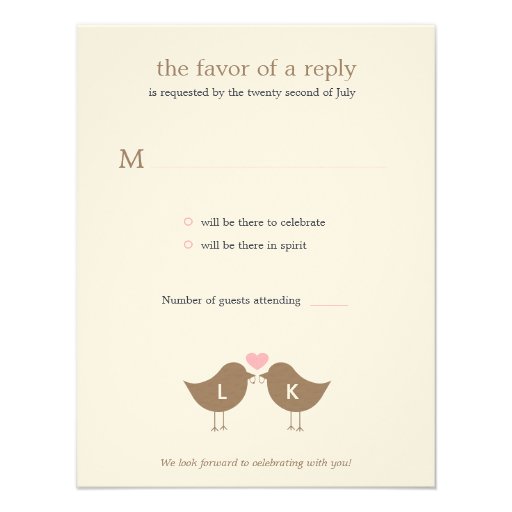 Pájaros del monograma que casan la tarjeta de RSVP Invitaciones Personalizada