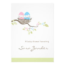 Pájaros gemelos rosados y azules de la invitación 