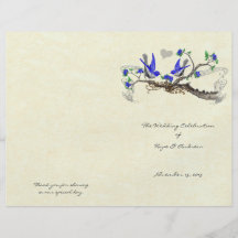 Pájaros programa del boda del azul real del vintag flyer personalizado
