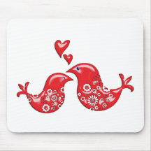 Pájaros rojos de encaje del amor tapetes de ratón