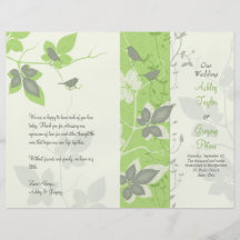 Pájaros verdes y vides grises que casan programa tarjetas publicitarias