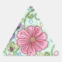 Pájaros y flores dibujados mano de la primavera pegatina de triangulo personalizadas