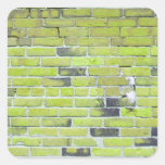 Pálido - textura verde de la pared de ladrillo del calcomanías cuadradas personalizadas