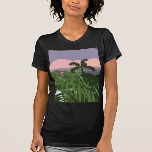 Palma hawaiana tropical y paisaje marino camisetas