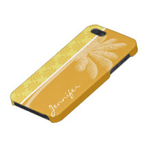 Palma tropical; Remolino amarillo-naranja iPhone 5 Cárcasa