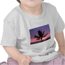 Palmera hawaiana y puesta del sol colorida camisetas