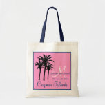 Palmeras rosadas del boda de playa de los azules m bolsa lienzo