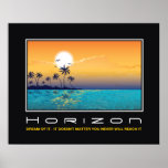 Palmeras tropicales de la puesta del sol del horiz poster