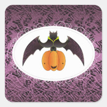 Palo melenudo púrpura de Halloween Calcomanías Cuadradass