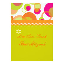 Palo Mitzvah+Burbujas/naranja/rosas fuertes de la  Invitación Personalizada