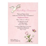 Paloma blanca, comunión santa de la flor rosada invitaciones personalizada