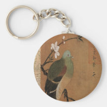 Paloma en el floral japonés del vintage del árbol  llavero personalizado
