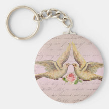 Palomas románticas en collage del vintage del amor llaveros