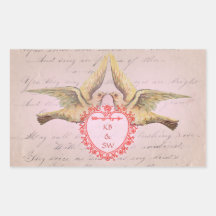 Palomas y corazón rosados del amor de la tarjeta d pegatina