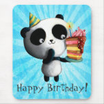 Panda linda del cumpleaños con la torta alfombrillas de ratón