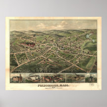 Panorama antiguo de Foxborough Massachusetts 1879 Poster