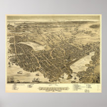 Panorama antiguo de Portsmouth New Hampshire 1877 Posters