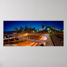 Panorama NYC de la noche del puente de Brooklyn Poster