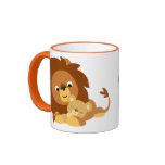 Papá del león del dibujo animado y taza cariñosos 