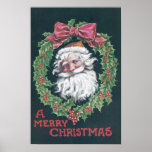 Papá Noel en guirnalda del acebo Poster
