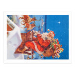 Papá Noel para arriba en el tejado Tarjeta Postal