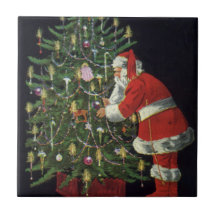 Papá Noel que enciende velas en el árbol de navida Azulejos Ceramicos