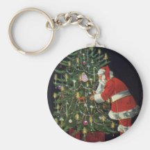 Papá Noel que enciende velas en el árbol de navida Llaveros Personalizados
