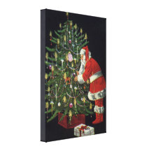 Papá Noel que enciende velas en el árbol de navida Lienzo Envuelto Para Galerías