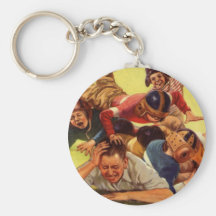 Papá que juega a fútbol con los niños y el perro d llaveros personalizados