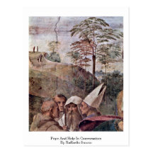 Papa y santo en la conversación de Raffaello Sanzi Postales