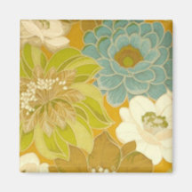 Papel pintado floral del vintage, verde de la turq imanes para frigoríficos