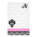 Papel reciclado monograma rosado del damasco del n papelería