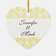 Para siempre forma amarilla de encargo del corazón ornaments para arbol de navidad