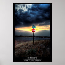 ¡PARADA!!! ¡Mire esa puesta del sol! Poster