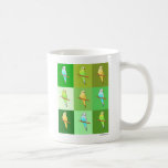Parakeets tricolores con diseño verde taza de café