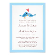 Pares azules lindos del pájaro con la ducha del bo invitaciones