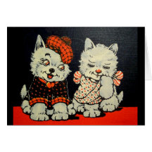 Pares del perro y del gato del escocés del vintage felicitaciones