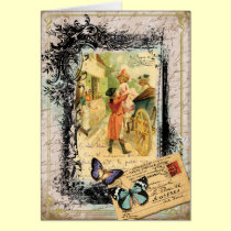 Pares franceses en tarjeta del estilo del vintage  tarjetas
