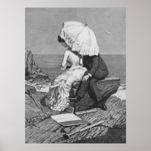 Pares románticos del Victorian del vintage por la  Poster