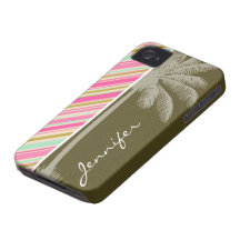París; Rosa y Seafoam rayados iPhone 4 Case-Mate Protectores