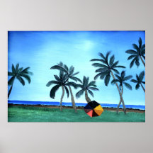 Parque de la playa y poster hawaianos de las palme