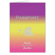 Pasaporte y hibisco de la invitación del boda del  tarjeton
