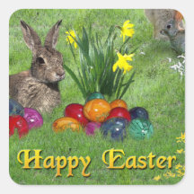Pascua feliz calcomanía cuadrada