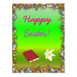 Pascua feliz con la postal de la biblia y de la fl