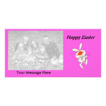 Pascua feliz que baila el conejo blanco lindo tarjeta con foto personalizada