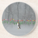 Paseo de la primavera del pingüino posavaso para bebida