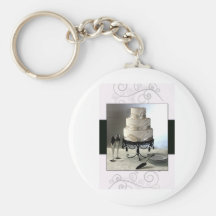 Pastel de bodas blanco y negro elegante llaveros